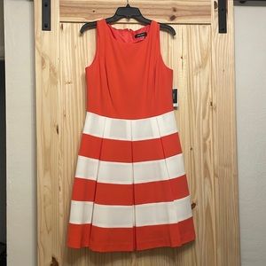 NWT Nine West Coral Striped Pleated Dress